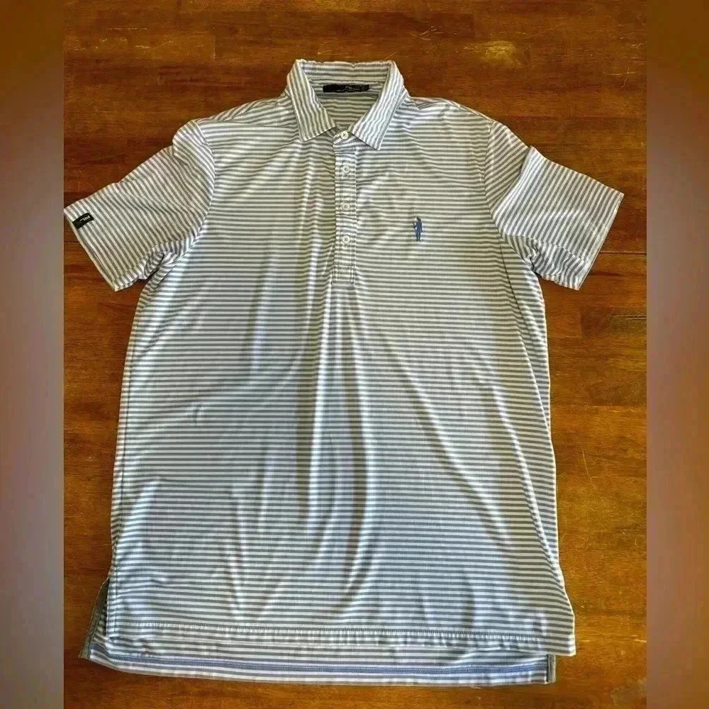 RLX Ralph Lauren Mens Performance Golf Polo Size Large Striped Purple White